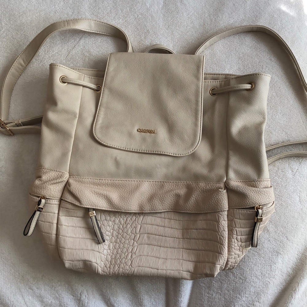 Carpisa Tan And Gold Leather Backpack